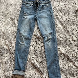 Mid Rise Light Wash Distressed Jeans